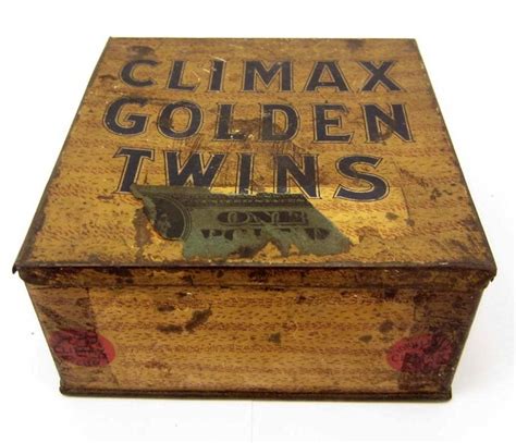 golden twins metal tobacco box|Vintage Golden Twins Climax Tobacco Tin Box Ad NICE!.